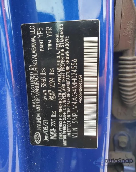 2021 Hyundai Elantra Sel из США, поврежденный, VIN 5NPLM4AG4MH024556